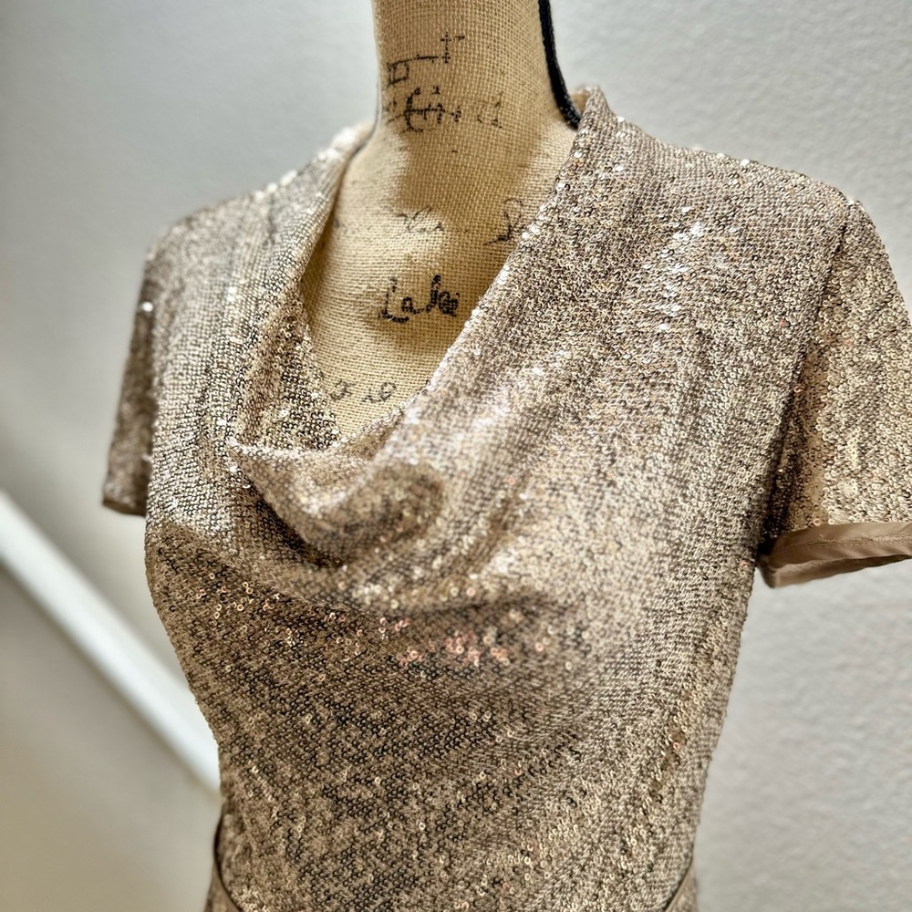 JS Collections Cowl Neck Sequin Gown